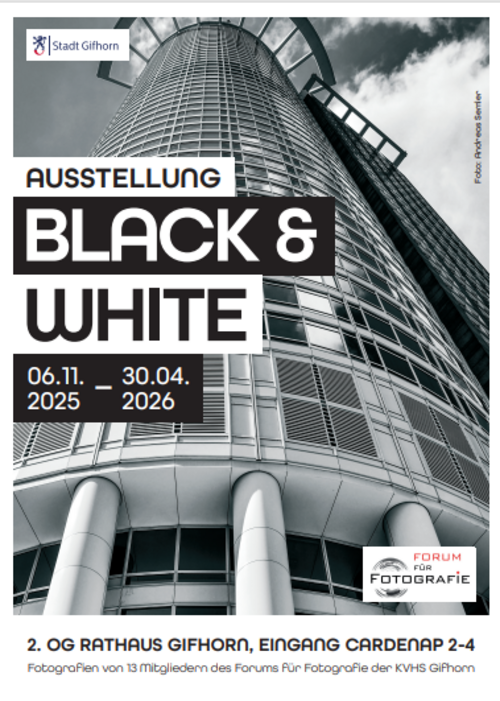 Plakat zur Ausstellung des Forums für Fotografie, black and white